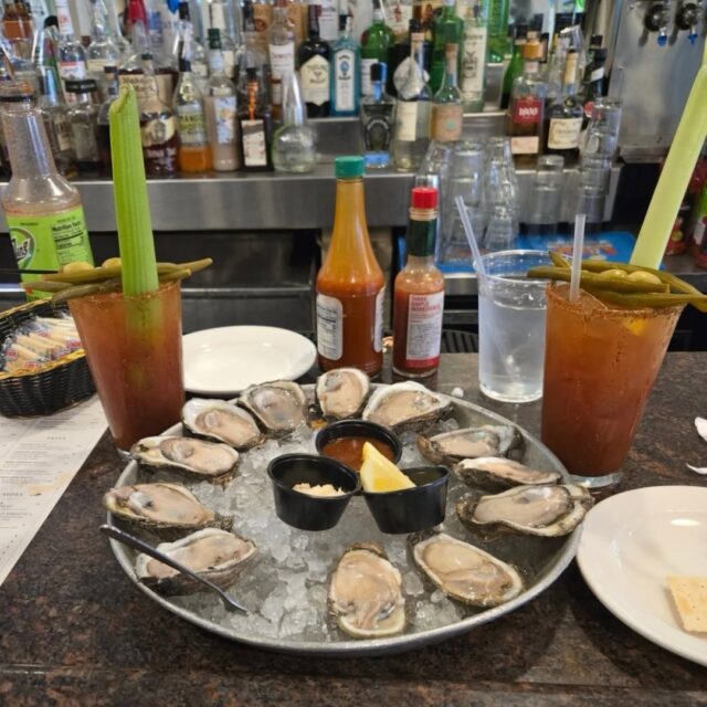 @dee_mcg01 understood the assignment: Bloody Marys and raw oysters, cozy at the bar like true locals. 🍸🦪 
.
.
.
Oysters, Raw Oysters, Oyster Bar, New Orleans Oysters, Nola Food, Foodie, Felix's, French Quarter, Foodie, Happy Hour, Oyster Happy Hour