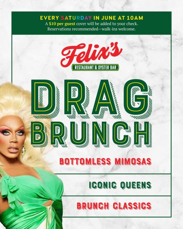 🌈Celebrate Pride Month in the French Quarter!

Join us every Saturday in June at 10AM for our Drag Brunch, featuring bottomless mimosas, brunch classics, and performances by iconic queens.
📍French Quarter location only.

Click the link in our bio to reserve now 👆
.
.
.
French Quarter, French Quarter Brunch, Brunch, Drag Queens, Drag Queens Brunch, New Orleans, Nola, New Orleans Brunch, New Orleans Drag Queens